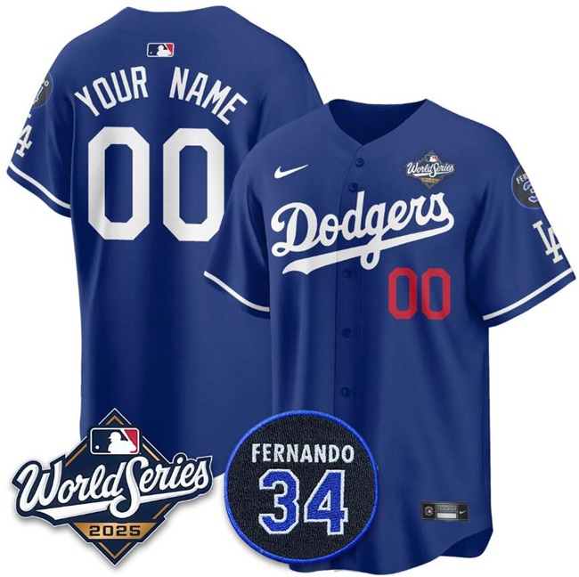 Men's Royal Los Angeles Dodgers Active Player Custom 2025 World Series With No.34 Patch Limited Stitched Baseball Jersey